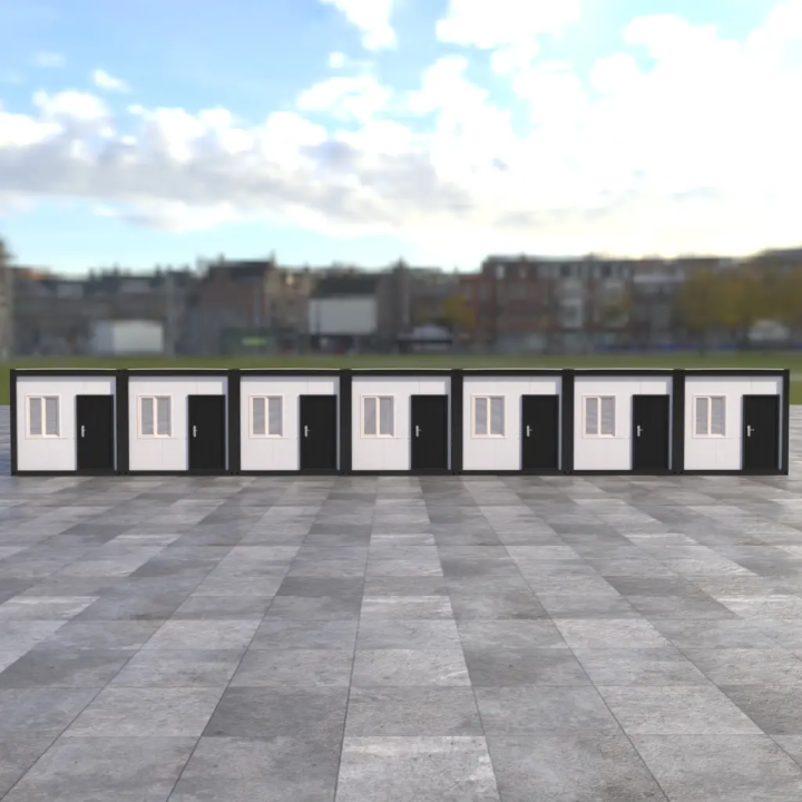 7 Módulos 20ft: Escritório de Obra Premium com Visual Preto