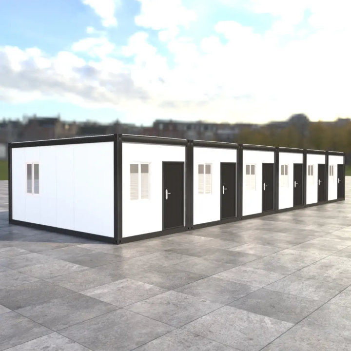 6x 20ft Schulcontainer mit schwarzem Rahmen