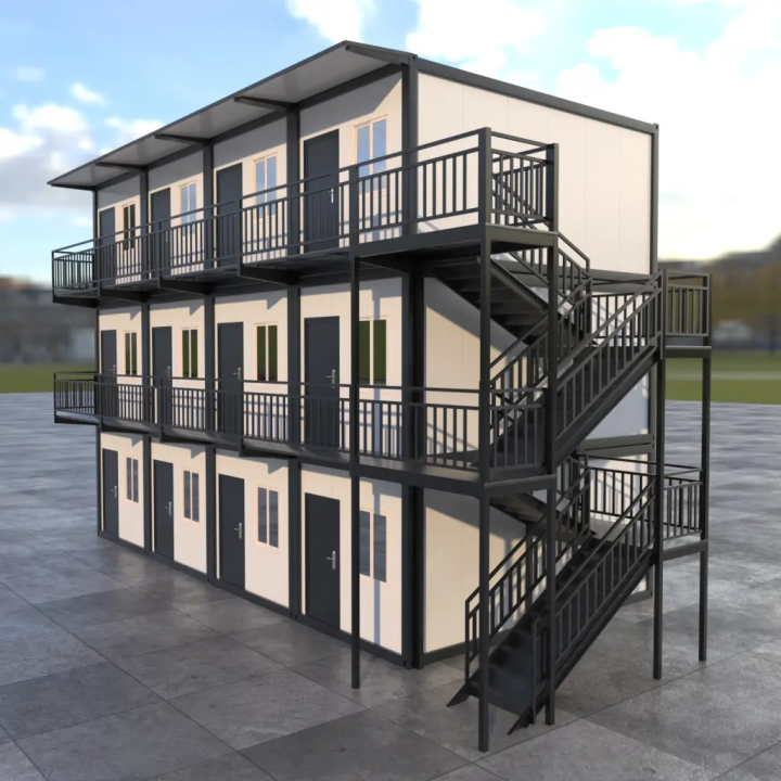 Edificio Corporativo Obra (12x 20ft Negro): 3 Plantas
