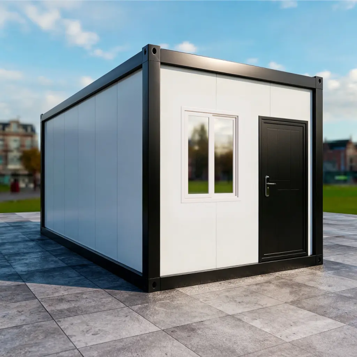 1x Oficina Container 20ft: Diseño Negro para Freelancers