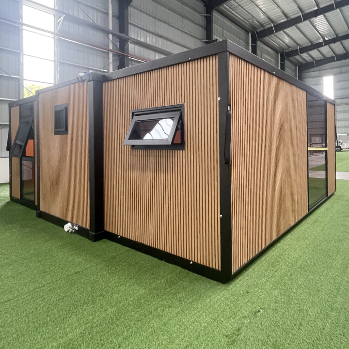 Vertical Stripe Wood Grain Expandable House with Glass Wall