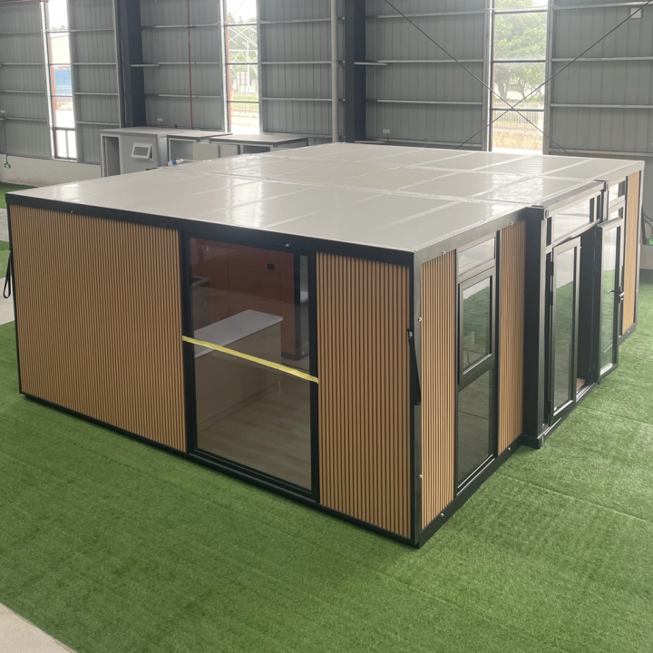 Vertical Stripe Wood Grain Expandable House with Glass Wall